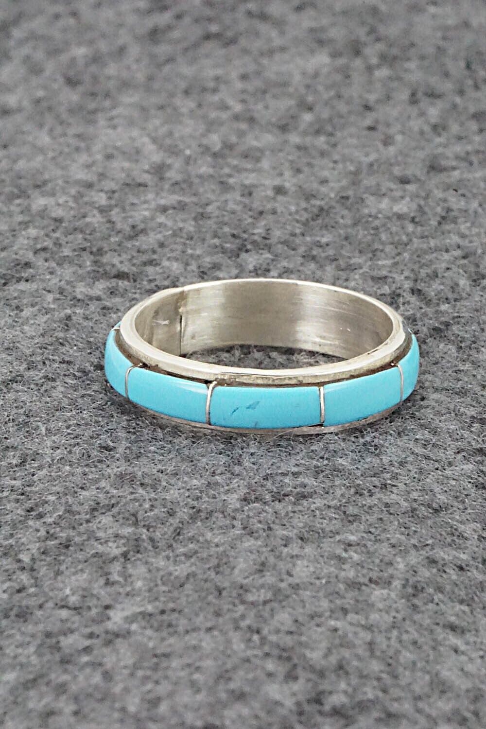 Turquoise & Sterling Silver Inlay Ring - Zenia Kylestewa - Size 10.5