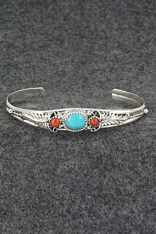 Turquoise, Coral & Sterling Silver Bracelet - Alice Rose Saunders