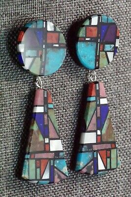 Multi Stone Inlay & Sterling Silver Earrings - Chris T. Nieto - Santo Domingo
