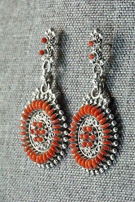 Coral & Sterling Silver Earrings - Connie Wyaco - Zuni