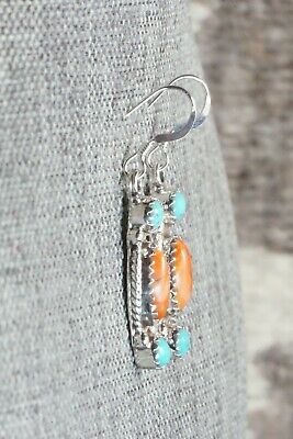 Turquoise, Spiny Oyster and Sterling Silver Earrings - Harris Largo