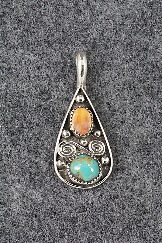 Turquoise, Spiny Oyster & Sterling Silver Pendant - Priscilla Reeder