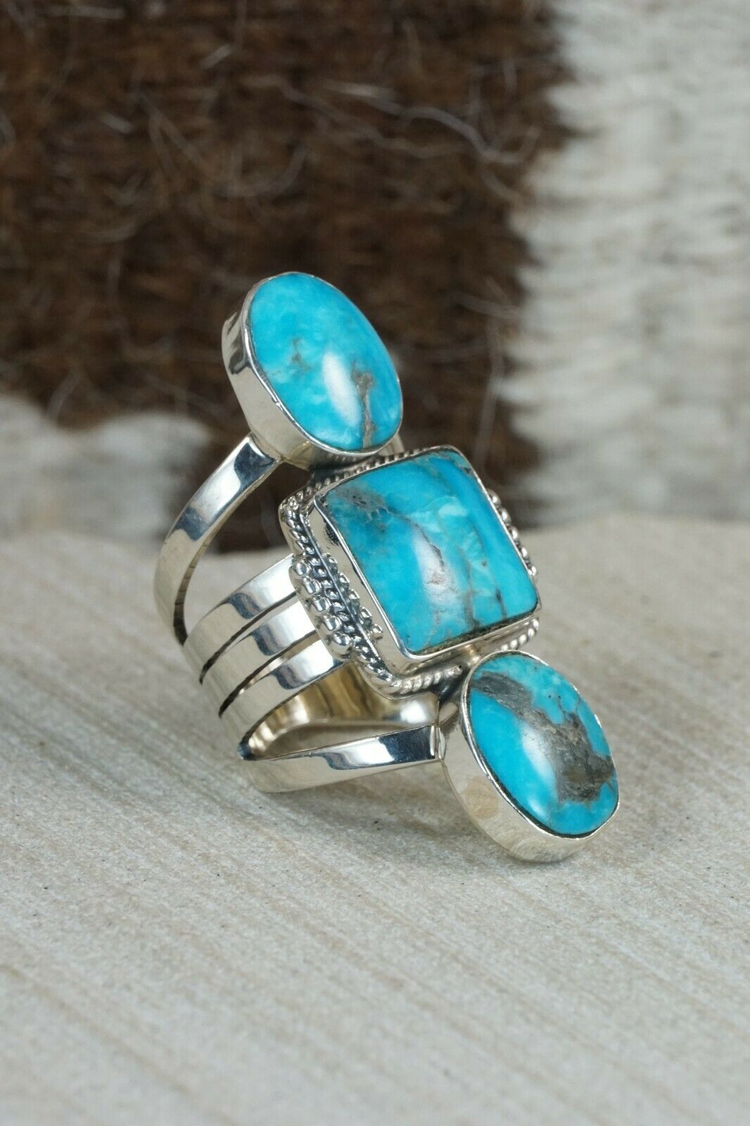 Navajo Turquoise and Sterling Silver Ring - Tom Lewis - Size 6