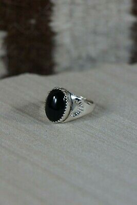 Navajo Onyx and Sterling Silver Ring - Mary Lincoln - Size 8.5 - High Lonesome Trading