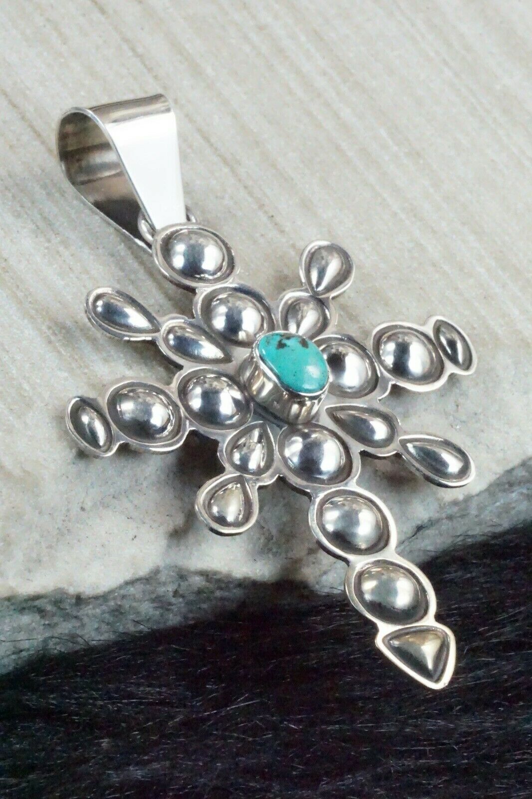 Turquoise & Sterling Silver Cross Pendant - Alex Sanchez