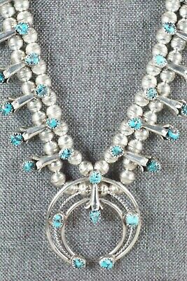 Turquoise & Sterling Silver Squash Blossom & Earrings - Phil Garcia