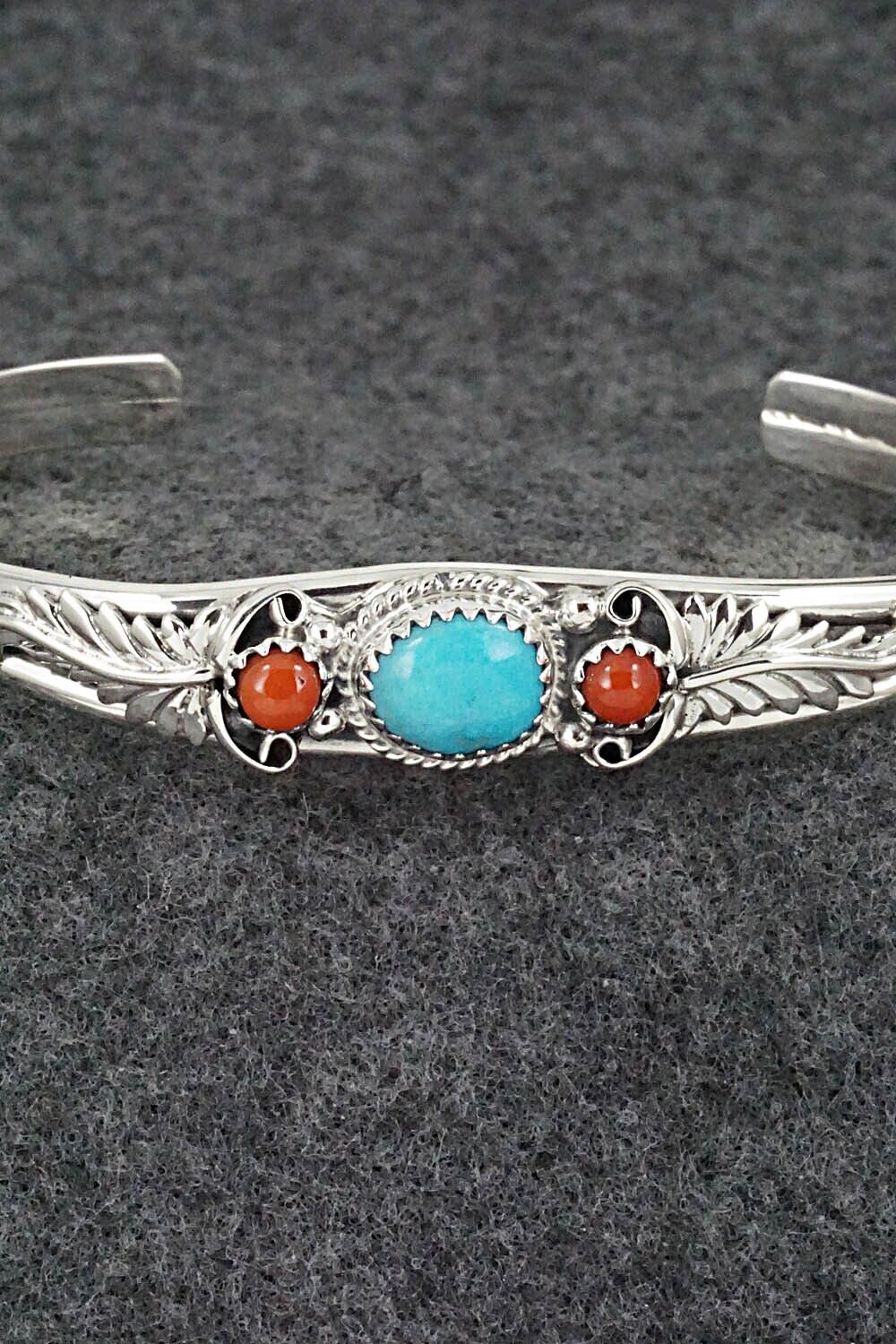 Turquoise, Coral & Sterling Silver Bracelet - Alice Rose Saunders
