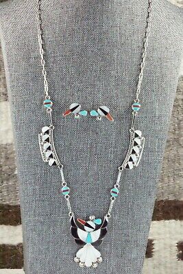 Multi Stone & Sterling Silver Inlay Necklace and Earrings Set - Leavus Ahiyite