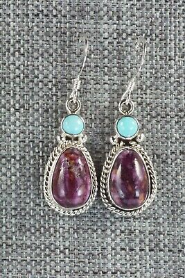 Turquoise, Spiny Oyster & Sterling Silver Earrings - Gary Shorty