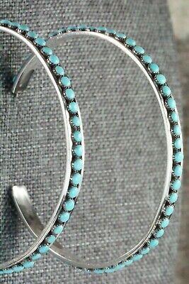 Turquoise & Sterling Silver Hoop Earrings - Lois Tzuni - High Lonesome Trading