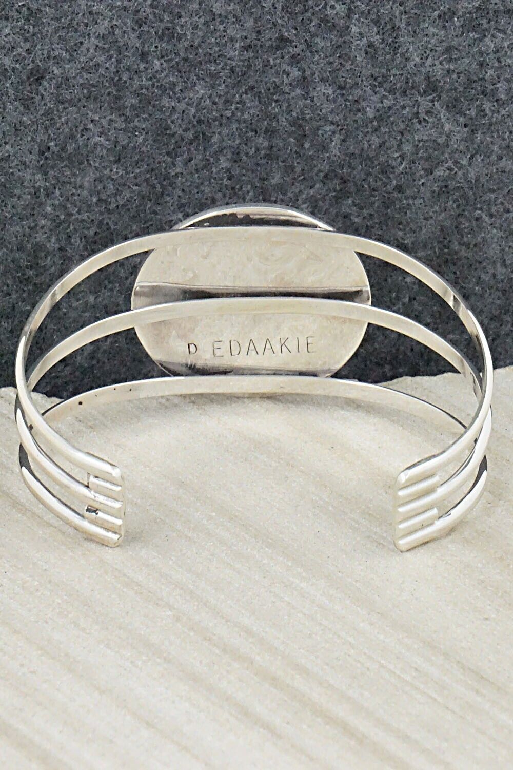 Coral, Onyx, Abalone Shell & Sterling Silver Bracelet - Derrick Edaakie