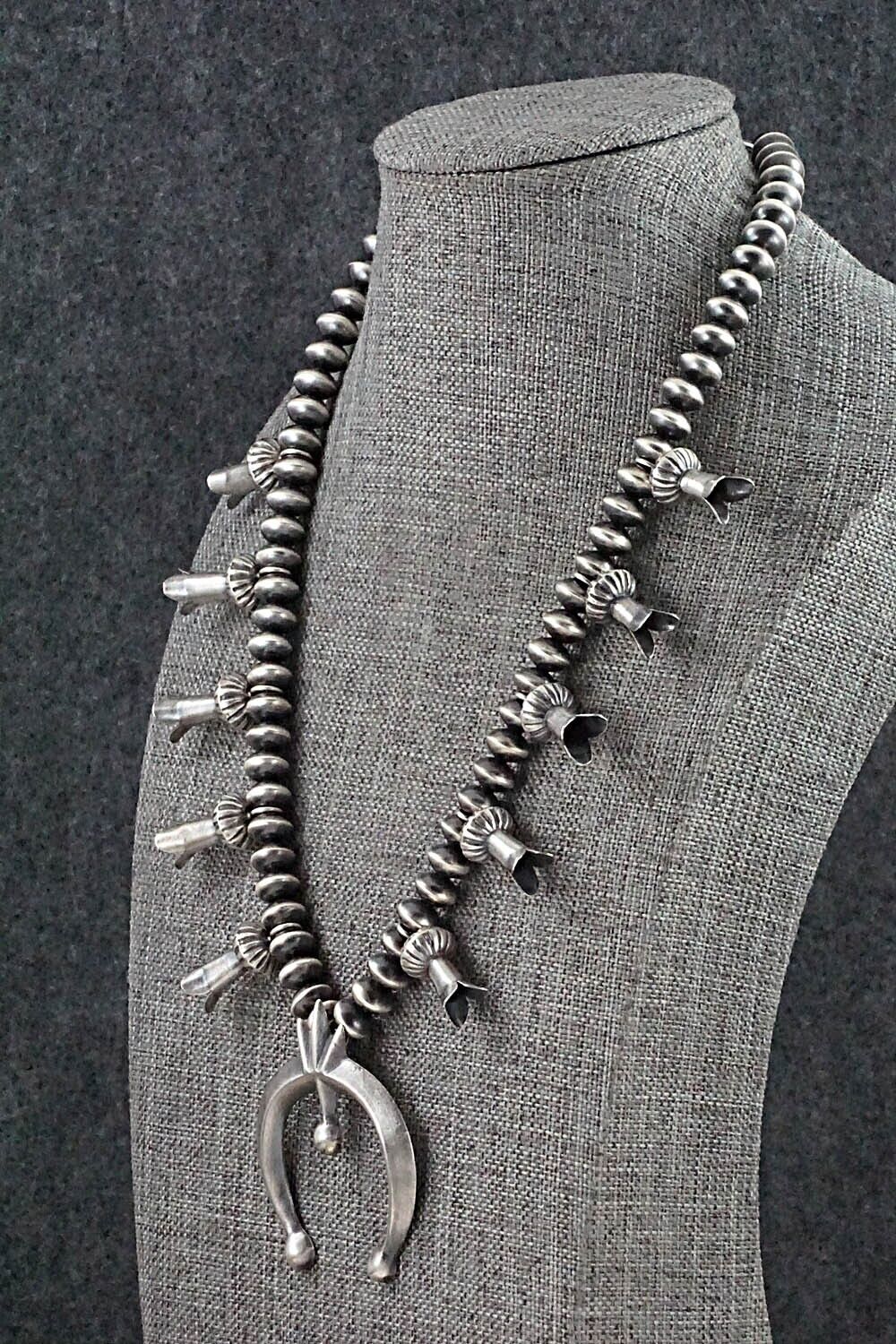Sterling Silver Navajo Pearl Squash Blossom Necklace - Presley Haley