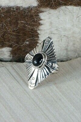Navajo Onyx and Sterling Silver Ring - Henry Attakal - Size 5.75 - High Lonesome Trading