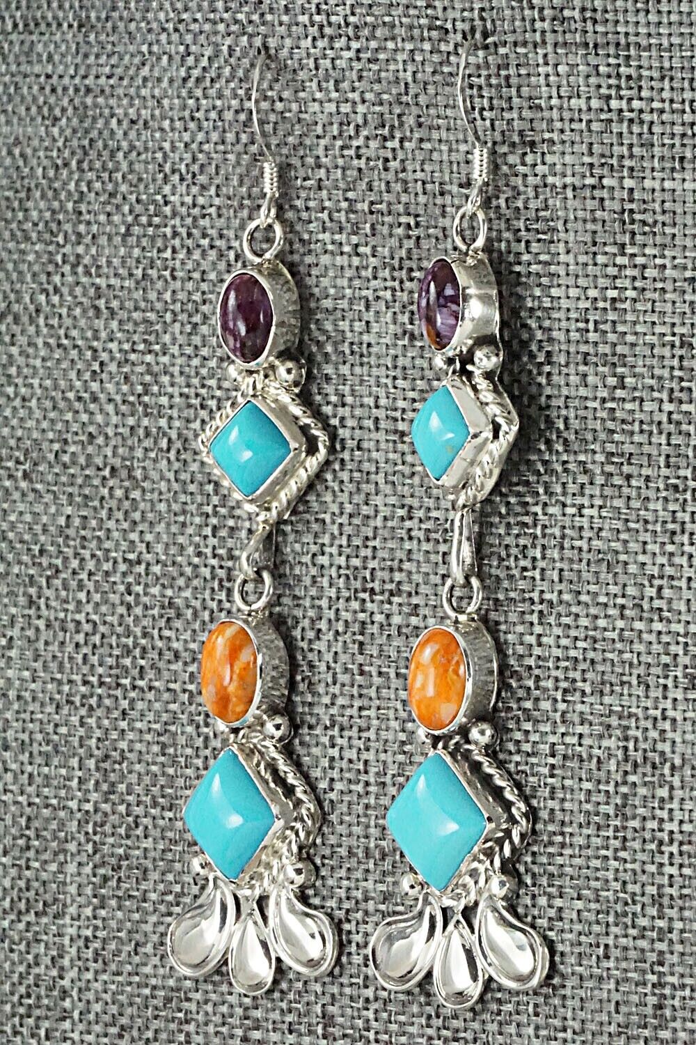 Turquoise, Spiny Oyster & Sterling Silver Earrings - Sharon McCarthy