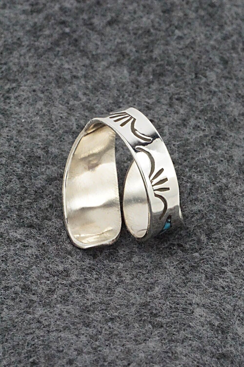 Turquoise, Coral & Sterling Silver Ring - Jolene Yazzie - Size 8