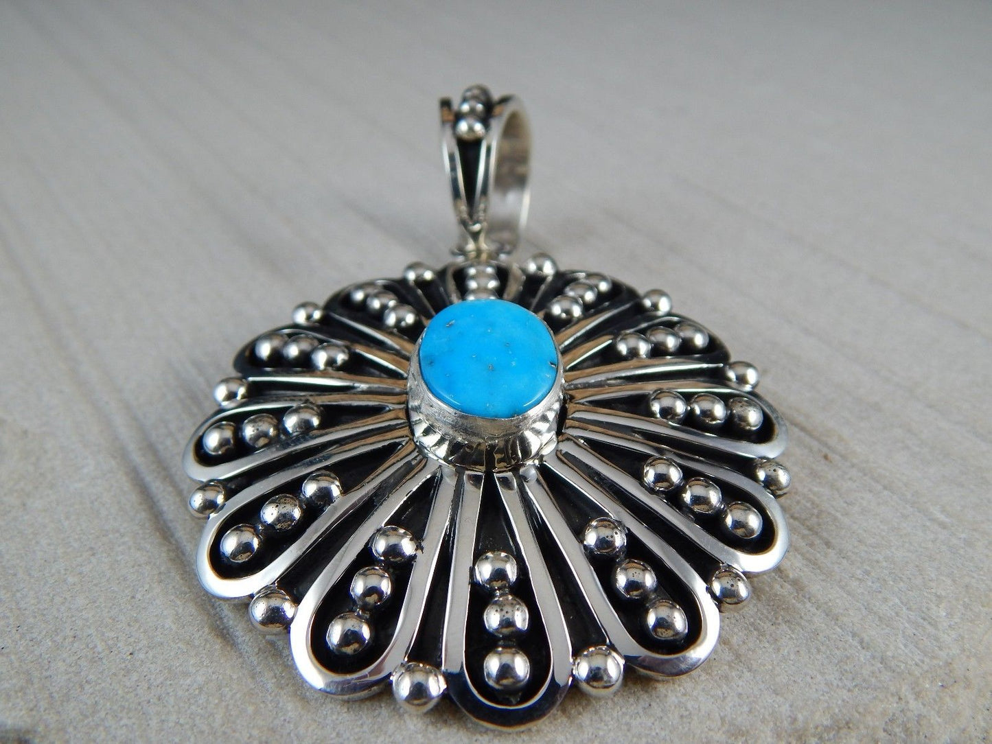 Navajo Sterling Silver & Turquoise Pendant - Jonathan Nez - High Lonesome Trading