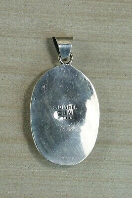 Zuni Inlay Coral & Sterling Silver Pendant - Charlotte Dishta