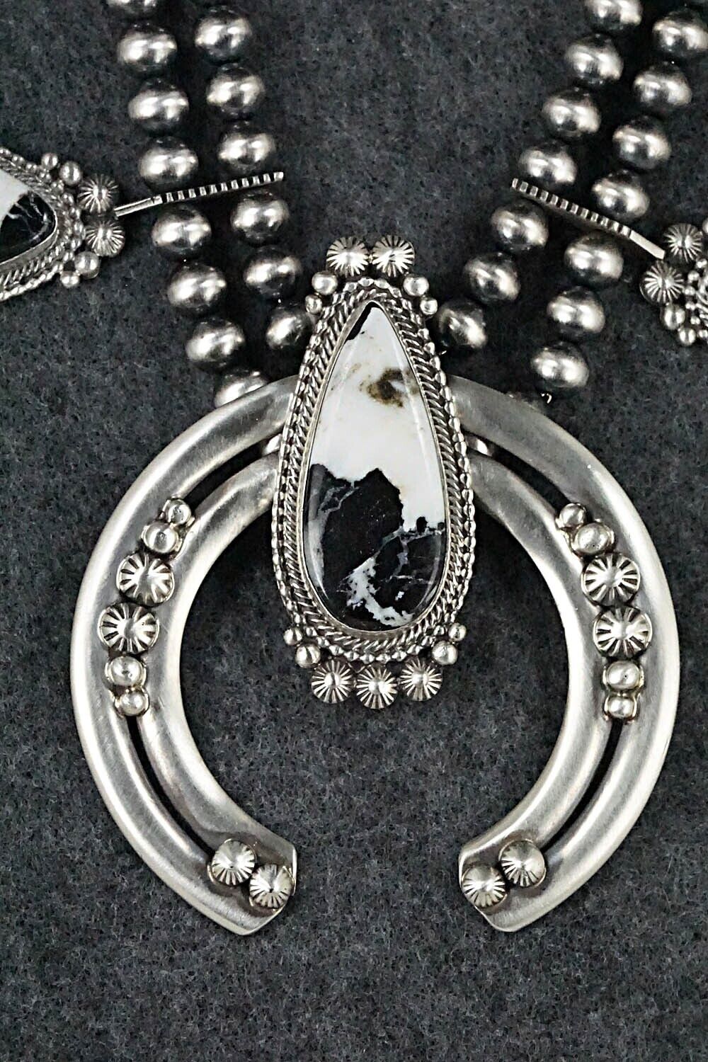 White Buffalo & Sterling Silver Squash Blossom Set - Tom Lewis