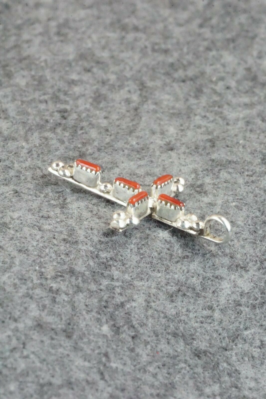 Coral & Sterling Silver Cross Pendant - Marshelle Qualo