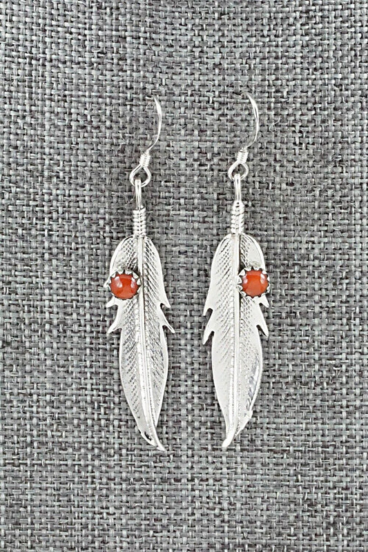 Coral & Sterling Silver Earrings - Louise Joe