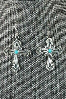 Turquoise & Sterling Silver Cross Earrings - Louise Joe - Navajo - High Lonesome Trading