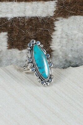 Navajo Turquoise & Sterling Silver Ring - Loretta Delgarito - Size 11.5