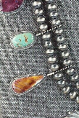 Turquoise, Spiny Oyster & Sterling Silver Squash Blossom Set - Tom Lewis