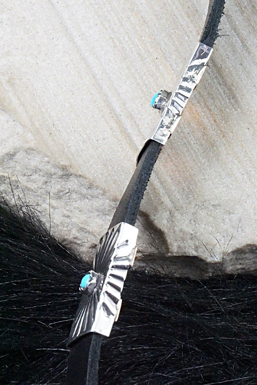 Turquoise, Sterling Silver and Leather Hat Band - Sally Shurley