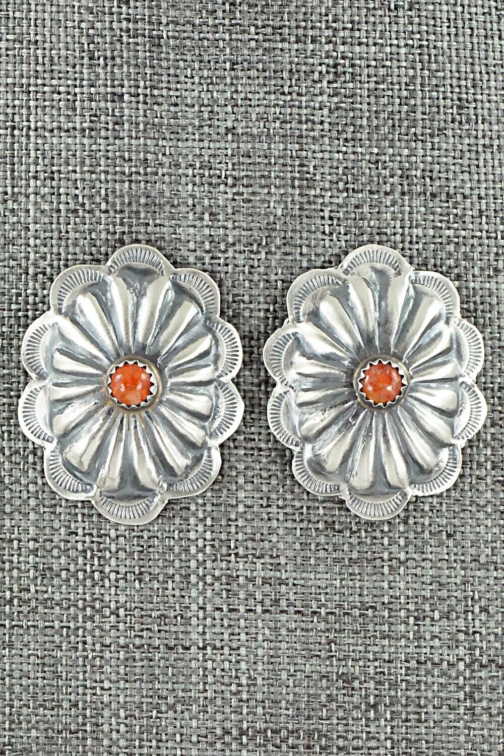 Spiny Oyster & Sterling Silver Earrings - Joan Begay