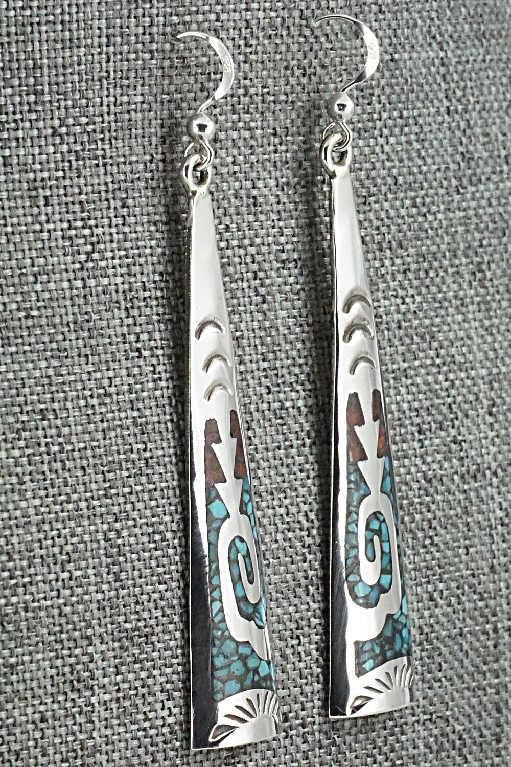 Turquoise, Coral & Sterling Silver Earrings - Jolene Yazzie