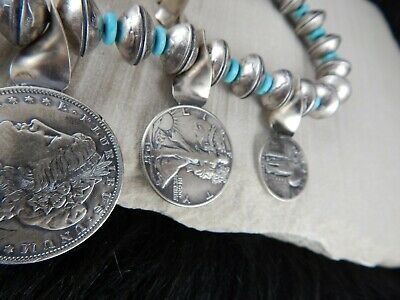 Navajo Sterling Silver & Turquoise Squash Blossom & Earrings - James McCabe - High Lonesome Trading