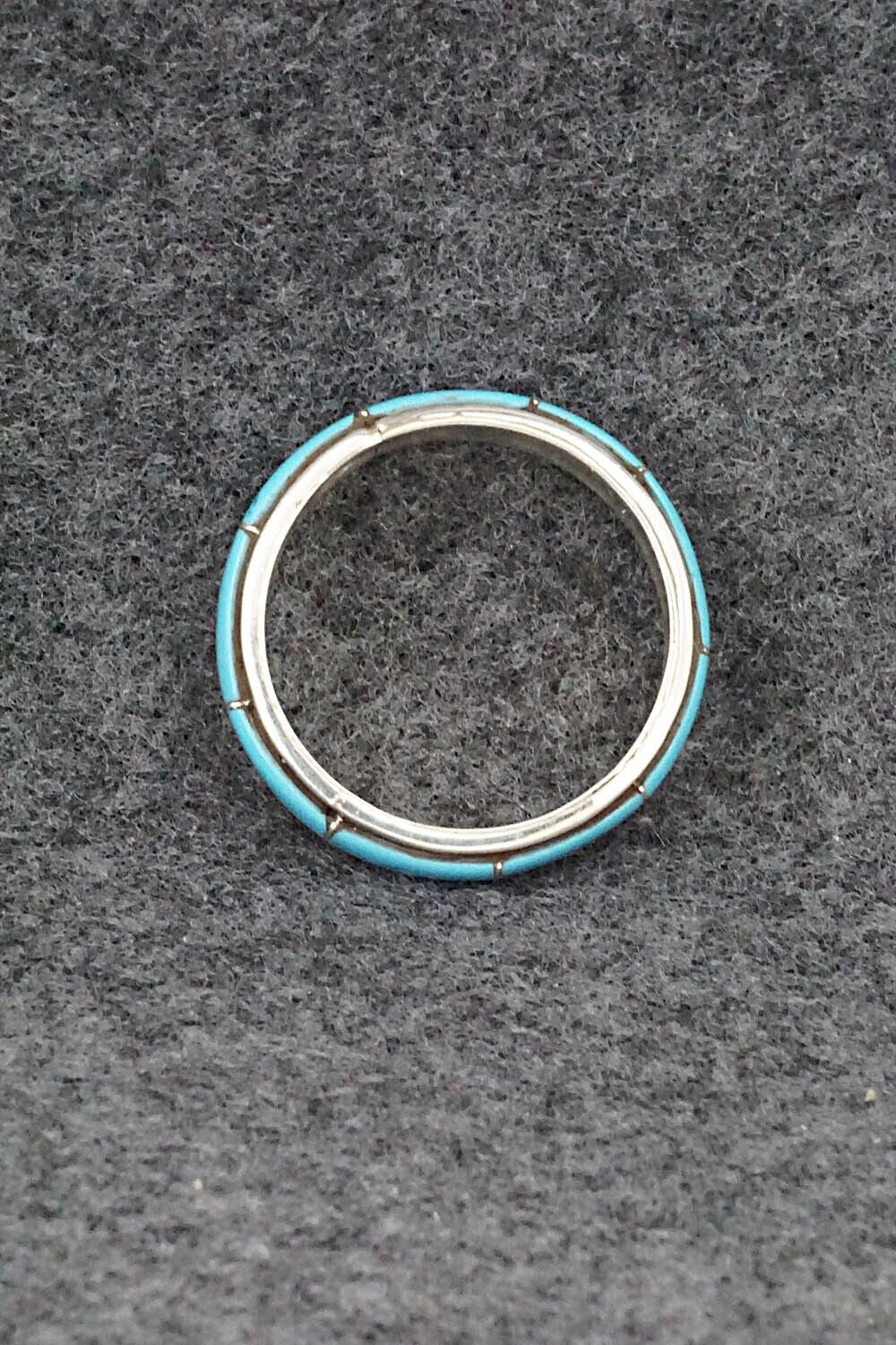 Turquoise & Sterling Silver Inlay Ring - Zenia Kylestewa - Size 10.5