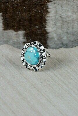 Navajo Turquoise and Sterling Silver Ring - Samuel Yellowhair - Size 8.5