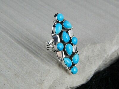 Navajo Turquoise & Sterling Silver Cluster Ring - Clarence Long - Size 7 - High Lonesome Trading