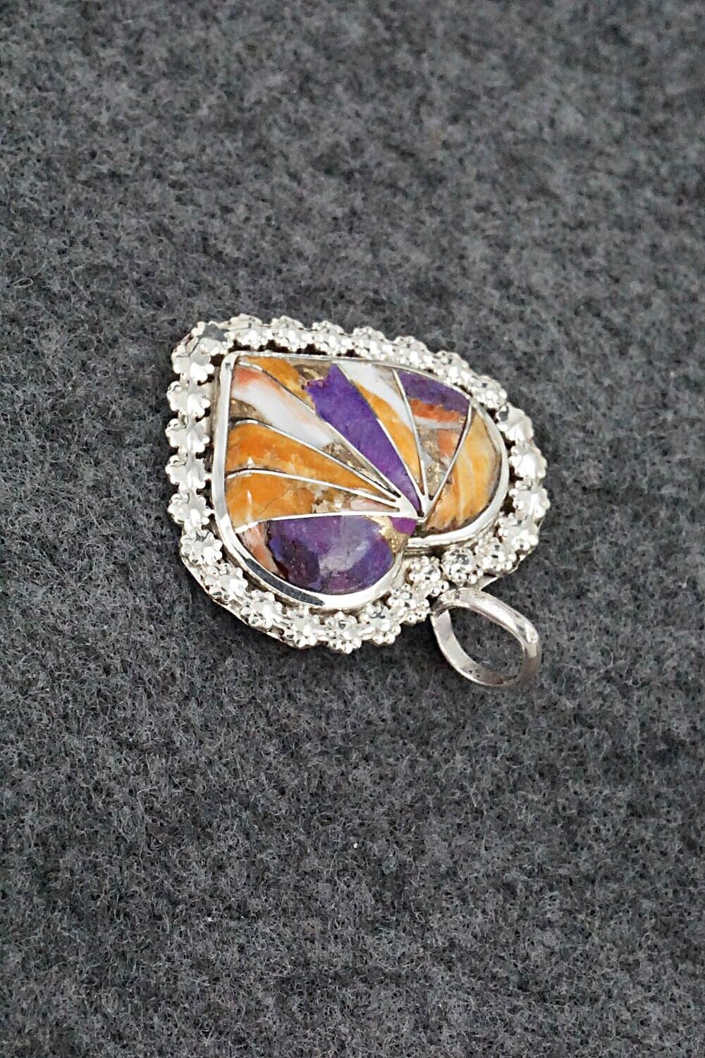 Spiny Oyster, Turquoise and Sterling Silver Pendant - Evelyn Mahkee