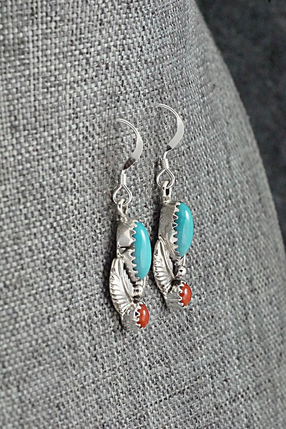 Turquoise, Coral & Sterling Silver Earrings - Emery Spencer