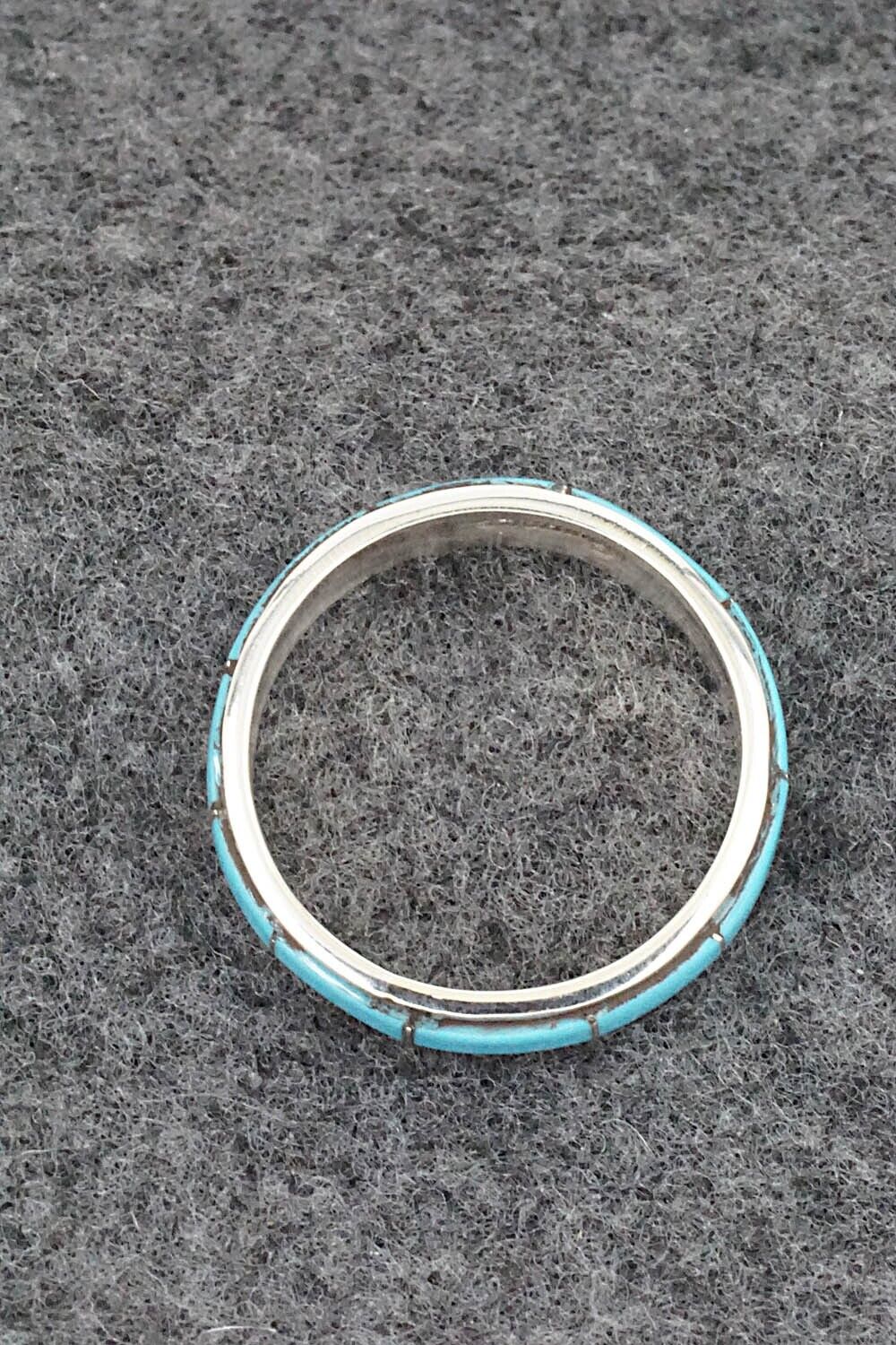 Turquoise & Sterling Silver Inlay Ring - Zenia Kyustewa - Size 11