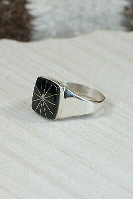 Navajo Onyx & Sterling Silver Ring - Jefferson Lee - Size 10