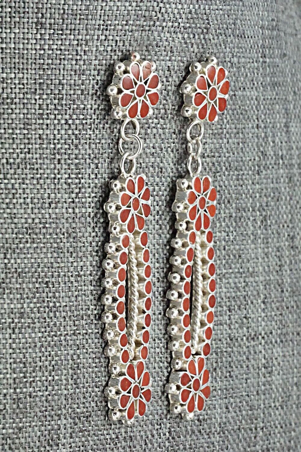 Coral & Sterling Silver Earrings - Michelle Peina