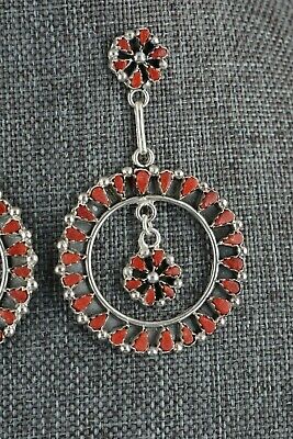 Zuni Coral & Sterling Silver Earrings - Tricia Leekity - High Lonesome Trading