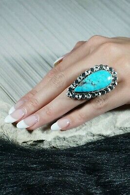Navajo Turquoise and Sterling Silver Ring - Gregg Yazzie - Size 7.75 - High Lonesome Trading