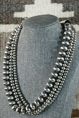 Navajo 3 Strand Sterling Silver Necklace - Jan Mariano - High Lonesome Trading