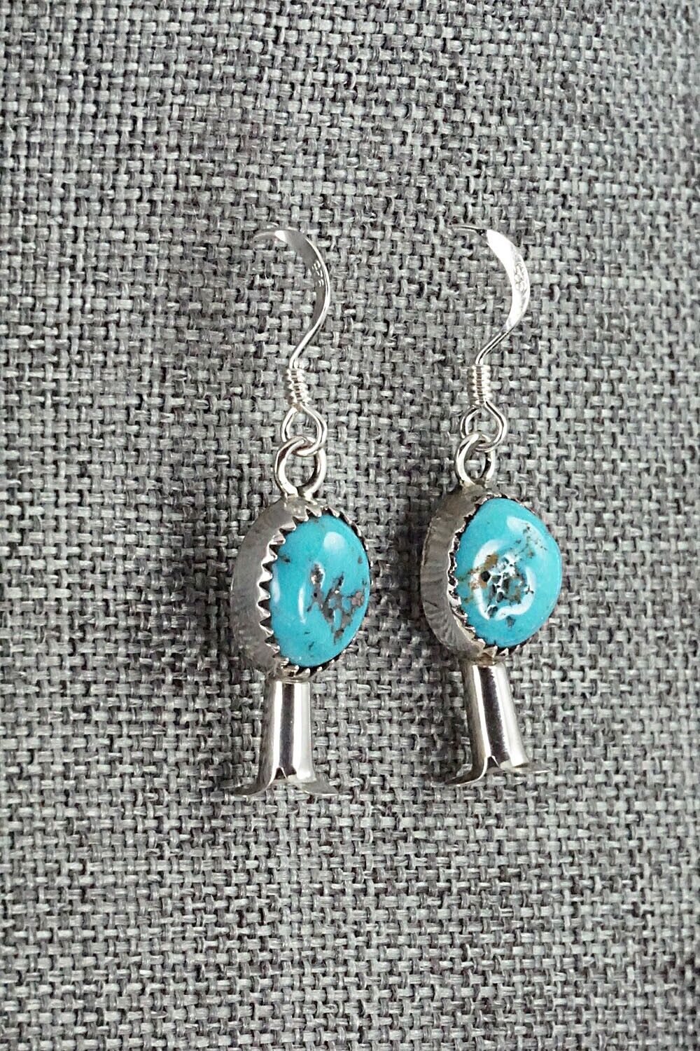 Turquoise & Sterling Silver Squash Blossom and Earrings Set - Calfreda Roanhorse