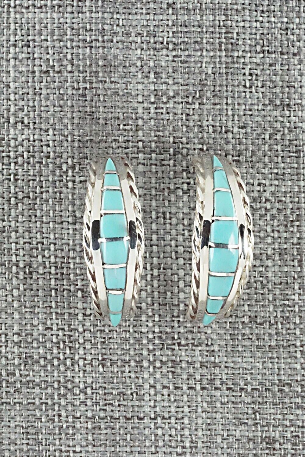 Turquoise & Sterling Silver Hoop Earrings - Malcolm Chavez