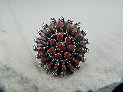 Zuni Sterling Silver & Coral Ring - Merlinda Chavez - Size 7 - High Lonesome Trading