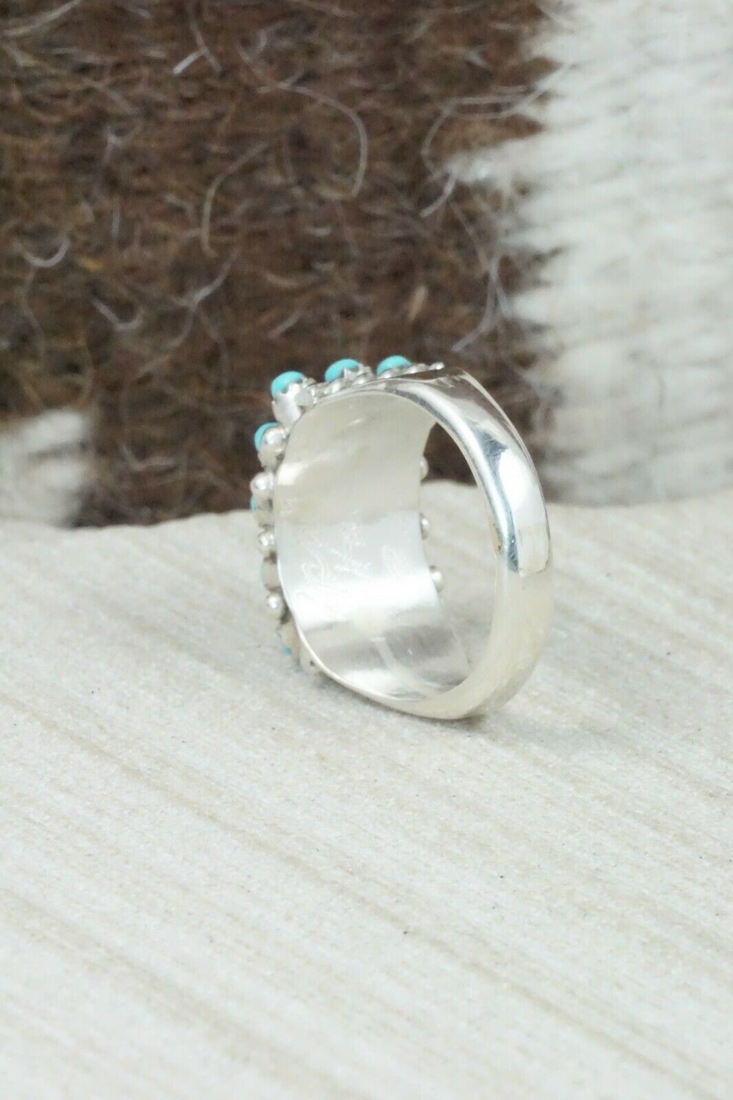 Turquoise & Sterling Silver Ring - April Haloo - Size 5.75