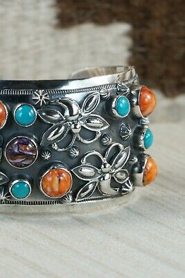 Navajo Sterling Silver & Spiny Oyster and Turquoise Bracelet - Raymond Delgarito