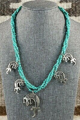Navajo Turquoise Necklace and Sterling Silver Lizards - Charlie Bowie - High Lonesome Trading