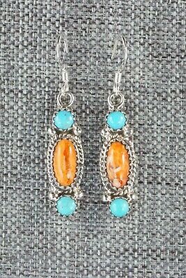 Turquoise, Spiny Oyster and Sterling Silver Earrings - Harris Largo