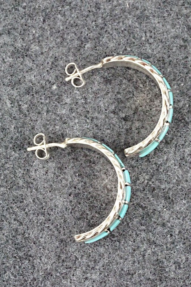 Turquoise & Sterling Silver Hoop Earrings - Malcolm Chavez
